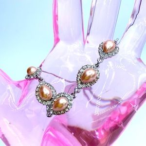 Silver Tone & Imitation Pearl Teardrop Halo Slider Bracelet